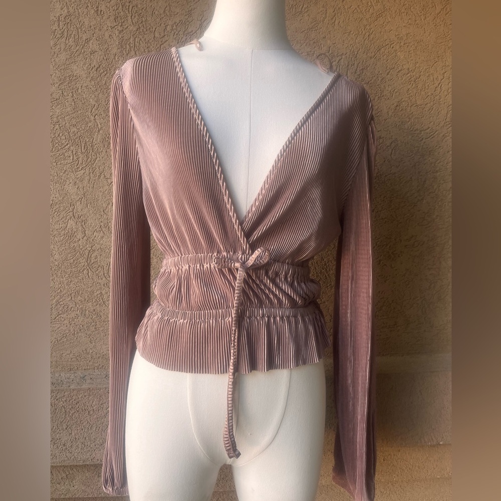 Zara Mauve Velvet Wrap Blouse with Drawstring Waist - Picture 2 of 5